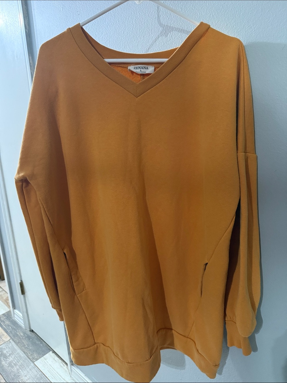 Zenana Outfitters Men's V-Neck Sweater in Mustard Brown
